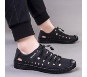 Sandalias de verano para hombre, zapatos de playa transpirables de fondo suave de cuero, zapatos deportivos informales de malla, zapatos de moda, zapatos para hombre 39 negro