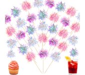 120 adornos para cupcakes con fuegos artificiales, palillos de dientes con volantes de aluminio, decoraciones para tartas