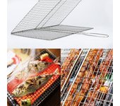 Clip de pescado para parrilla de barbacoa, red de galvanoplastia de acero inoxidable con mango 22x40cm