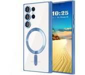 Funda transparente chapada para Samsung Galaxy S24, S23, S22, S21, S20 FE, Ultra Plus, Note 20 Ultra, con carga inalámbrica MagSafe For Galaxy S24 Ultra azul claro