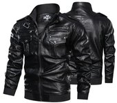 Chaqueta bomber de cuero para hombre, abrigo de moda, cuello levantado, bolsillos con cremallera, chaquetas ajustadas, abrigos M negro