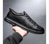 Zapatos de hombre Primavera y otoño Todo fósforo Cuero genuino Zapatillas de hombre Marca de moda Capa superior Piel de vaca Estampada Zapatos casuales Modelos de hombre 38 negro