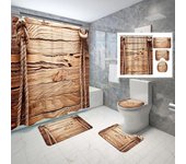 Juego de cortinas de ducha rústicas de madera de granja marrón con alfombras antideslizantes, tapa de inodoro, alfombrilla de baño, juego de decoración de baño impermeable 4Pcs