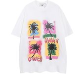 Camiseta de Manga Corta con Estampado de Palmera de Coco Callejero para Tendencia de Verano para Hombre Estilo Americano Vibe Top de Cuello Redondo Camiseta de Tendencia XXL vino