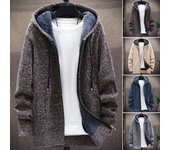 Chaqueta de invierno para hombre, con forro polar grueso, capucha, cordón, cremallera, mangas largas, suéter, abrigo, bolsillos L café