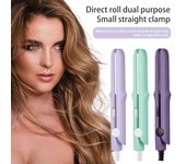 Mini rizador de pelo de doble propósito 2 en 1, plancha alisadora, rizador, calentamiento rápido, portátil, para viajes, para mujeres, herramientas de peinado para cabello corto y largo. gris