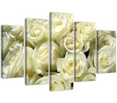 Cuadro en lienzo de cinco piezas Rosas blancas Flores Naturaleza 100x70 beige