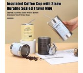 Vaso térmico de acero inoxidable con tapa de pajita y cierre hermético, ecológico, para bebidas frías y calientes, a prueba de fugas, para el hogar, la oficina y el exterior. 600ML