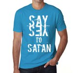 Camiseta vintage para hombre con gráfico  Di sí a Satanás Aqua XS rica azul eléctrico