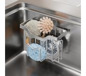 Soporte de esponja multifuncional, organizador para fregadero de cocina, carrito de fregadero de acero inoxidable resistente al óxido para cepillo de esponja, tapón de fregadero, raspador plata