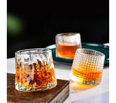 Vaso de whisky giratorio de 200 ml, estilo antiguo, con base de madera, ideal para fiestas, whisky, vino y más. 200ml