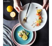 Platos redondos de cerámica para carne, plato de ternera, plato de postre, plato minimalista para desayuno y Pizza, vajilla A
