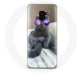 Coque pour Samsung Galaxy A8 Plus Chat avec Lunettes de vue violettes
