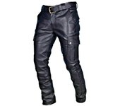Pantalones de motociclista de cuero auténtico de alta calidad para hombre, pantalones de moto negros a la moda, pantalones Punk XS negro