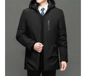 Chaqueta de algodón con capucha de invierno para hombre Chaqueta de algodón cálida y gruesa superior para hombre Longitud media XL negro