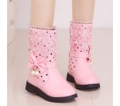 Botas de niña, otoño e invierno, botas altas para niños, nudo de mariposa y terciopelo, botas cálidas para niñas, botas de nieve para estudiantes, de moda 27 rojo