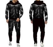 Chándal para hombre Otoño e Invierno Sudadera con capucha + Pantalones Conjunto de dos piezas Cool 3D Skull Print Sudaderas con capucha de moda para hombre Trajes S