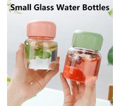 Botellas de agua de vidrio pequeñas de 300 ml con tapa, portátiles, lindas, mini, cilíndricas, de color sólido, a prueba de fugas, para estudiantes 150ml color rosa