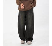 Pantalones vaqueros desgastados con diseño dividido y curvado para hombre en otoño e invierno, pantalones casuales holgados de pierna recta estilo retro de High Street M negro