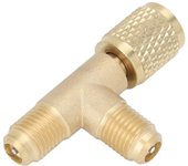 Adaptador en T de acoplamiento rápido con núcleo de válvula de latón de 1/4 pulg. SAE, estructura robusta para R22, R12 y R134