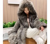 Otoño e Invierno nuevo abrigo de piel de mujer abrigo de piel de zorro de imitación abrigo de corte largo abrigo con capucha de moda gabardina de invierno S