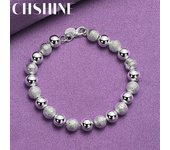 Pulsera de cadena de cuentas lisas y mate de plata esterlina 925 de CHSHINE, amuleto de moda para bodas y fiestas, joyería para mujeres 20CM 8inches