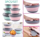 Juego de cuencos plegables para acampar, recipientes de cocina de silicona portátiles para viajes y acampada al aire libre, 3 uds. color rosa