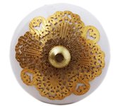 Les Trésors De Lily [A3117] - Pomo para mueble de cerámica 'Boho' blanco dorado - 60x40 mm oro