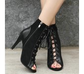 Nuevas sandalias nobles de alta calidad de verano para mujer, moda Sexy, tacones altos, punta abierta, cremallera, comodidad para mujer, Zapatos de Baile de Jazz de interior 34 negro