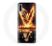 Coque pour Samsung Galaxy A70 Vikings Série Saison 6 logo V Epée de Feu Fond Noir