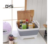 Cubo plegable para ahorrar espacio, lavadero de verduras con asas, fregadero de cocina plegable de gran capacidad blanco gris
