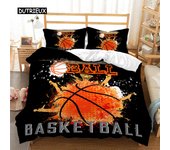 Funda Nórdica de Baloncesto para Niños Patrón de Balón 3D Juego de Cama con Tema Deportivo Queen Microfibra Funda de Edredón de Fútbol Juego Competitivo EU single(135x200cm)