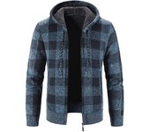 Chaqueta de otoño e invierno para hombre, suéter con capucha y cremallera polar, chaqueta informal a cuadros para hombre M