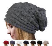 Gorro holgado de punto, gorro de invierno de gran tamaño, gorro holgado para esquiar, gorros, gorros para mujer y hombre, gorro cálido de lana para invierno, gorros Unisex One Size blanco