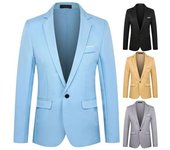 Blazer de hombre con una hebilla, cuello vuelto, manga larga, color sólido, talla grande, chaqueta de traje ajustada para oficina L caqui