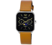 Casio Reloj analógico estándar con fase lunar y correa de cuero con esfera negra y cuarzo MTP-M305L-1A para hombre