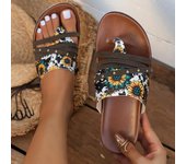 Nuevas sandalias de mujer con correa fina y Clip para el dedo del pie, Sandalias planas huecas con diseño de girasol, zapatillas de playa para exteriores, sandalias 36 blanco