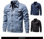 Chaqueta vaquera de algodón para hombre, chaquetas vaqueras informales con solapa de Color sólido, chaquetas vaqueras de un solo pecho, abrigo de manga larga para hombre, Top S 55-65 kg negro