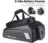 Bolsa para asiento trasero de bicicleta eléctrica, bolsa para batería de bicicleta eléctrica, bolsa extensible para asientos de portabicicletas de gran capacidad negro