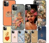 Funda para Iphone 11 13 12 Mini 14 Pro Max Xr 7 8 Se 2020 Xs 6 6s Plus 5 5s funda de teléfono de silicona negra ángeles renacentistas novedad iPhone 12 Pro