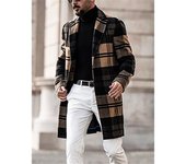 Abrigo de lana a cuadros para hombre, otoño e invierno, abrigo de lana mediano y largo M
