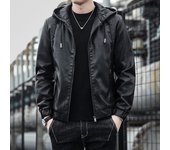 Chaqueta de cuero con capucha para hombre, nueva versión coreana de otoño e invierno, chaqueta de cuero M
