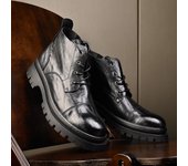 Botas Martin de cuero genuino para hombre de mediana edad Botas de hombre de primera capa de piel de vaca Botas de herramientas de suela gruesa Botas cortas de estilo británico Botas de cuero 38 negro