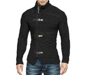 Suéter de cuello alto para hombre de otoño e invierno, suéteres, suéter de cuello alto, cárdigan de punto de manga larga con hebilla de cuero para hombre, abrigo de talla grande, ropa para hombre M azul marino