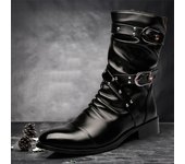 Zapatos altos de moda para hombre, botas Chelsea de media pantorrilla con hebilla y correa para hombre, botas de moto de cuero para hombre, zapatos de invierno para hombre, botas Zapatos 38