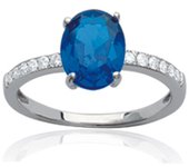 Bague Argent 'Sissi' saphir blanc argenté (rhodié) - 8x6 mm 52 azul