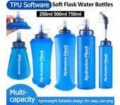 Botella de agua plegable ultraligera de TPU de 250 ml, 500 ml y 750 ml, paquete de hidratación para correr, riñonera, chaleco A 250ml
