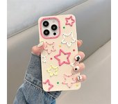 Funda 3D con estrellas de colores rosa para iPhone 14 Pro Max 13 12 11 XR X XS Max, funda protectora de piel suave for iphoneX(5.8")