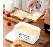 Mantequera rectangular de cerámica con tapa sellada, con cuchillo, estilo occidental, para el hogar, para queso, vajilla.