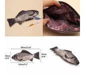 Estuche para lápices con forma de pez realista, estuche para maquillaje, estuche para lápices y bolígrafos con cremallera negro